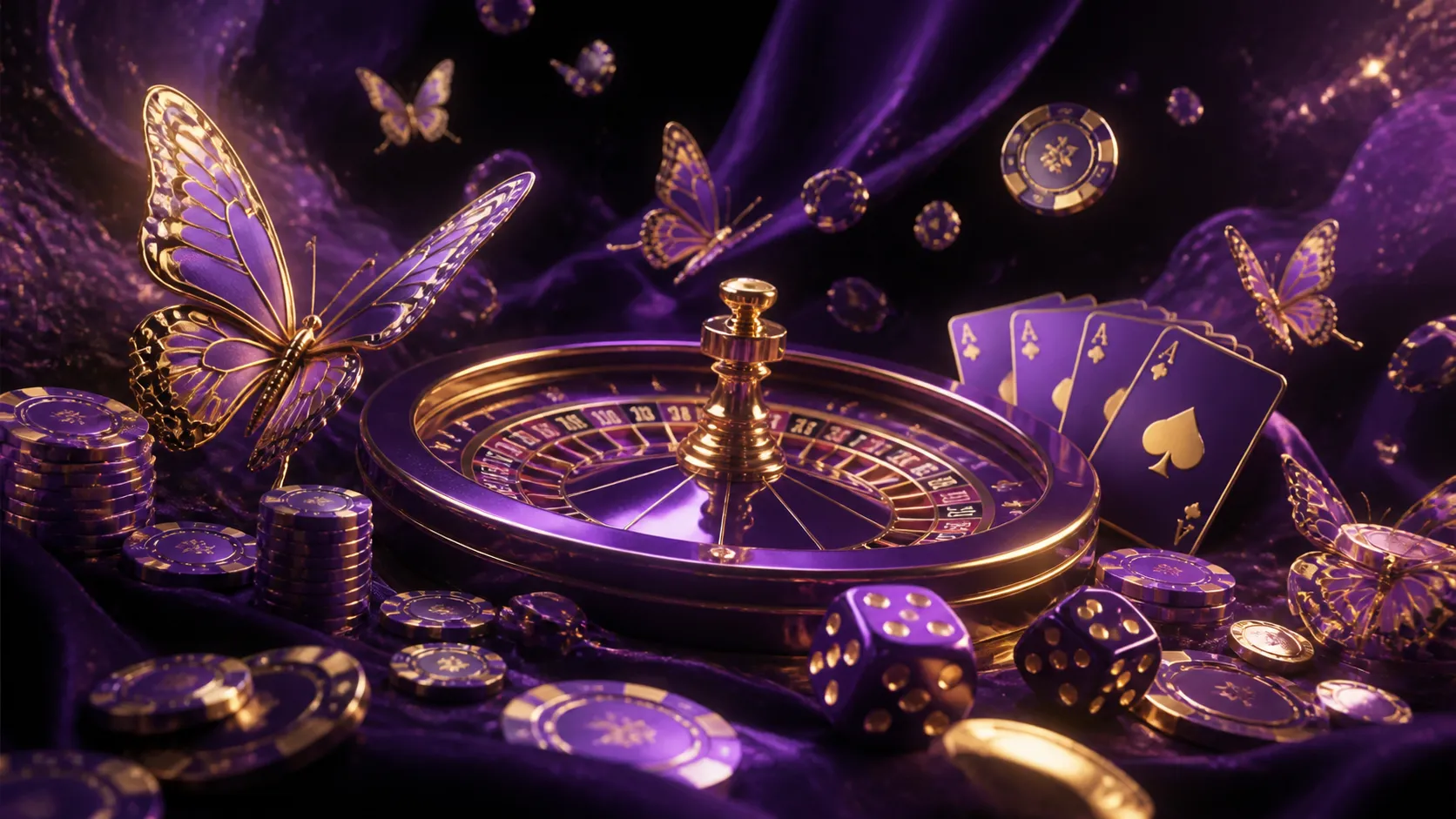 Glossy 3D render of floating poker chips in stylish colors, reflecting luxury casino theme of Flutterhall.